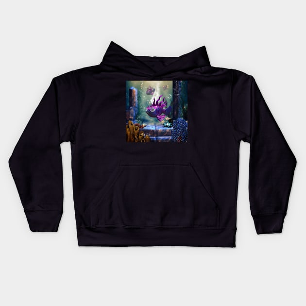 Cute fantasy fish in the deep ocean Kids Hoodie by Nicky2342